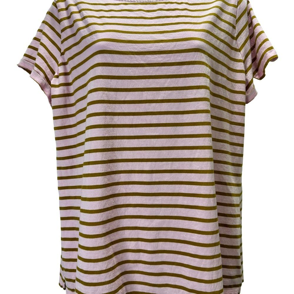 Boden Pink and Brown Striped Short Sleeve Tee Size 14 100% Cotton